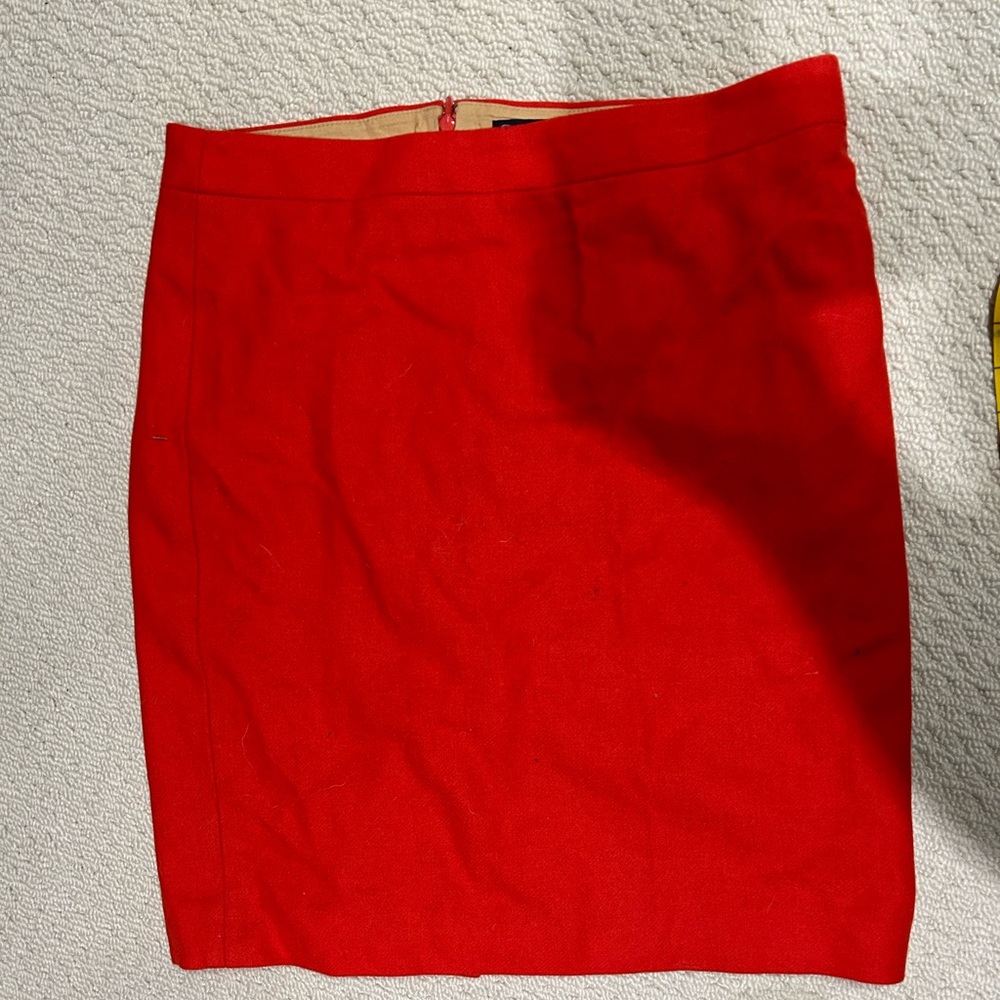 J Crew Red Wool Pencil Skirt Sz 8